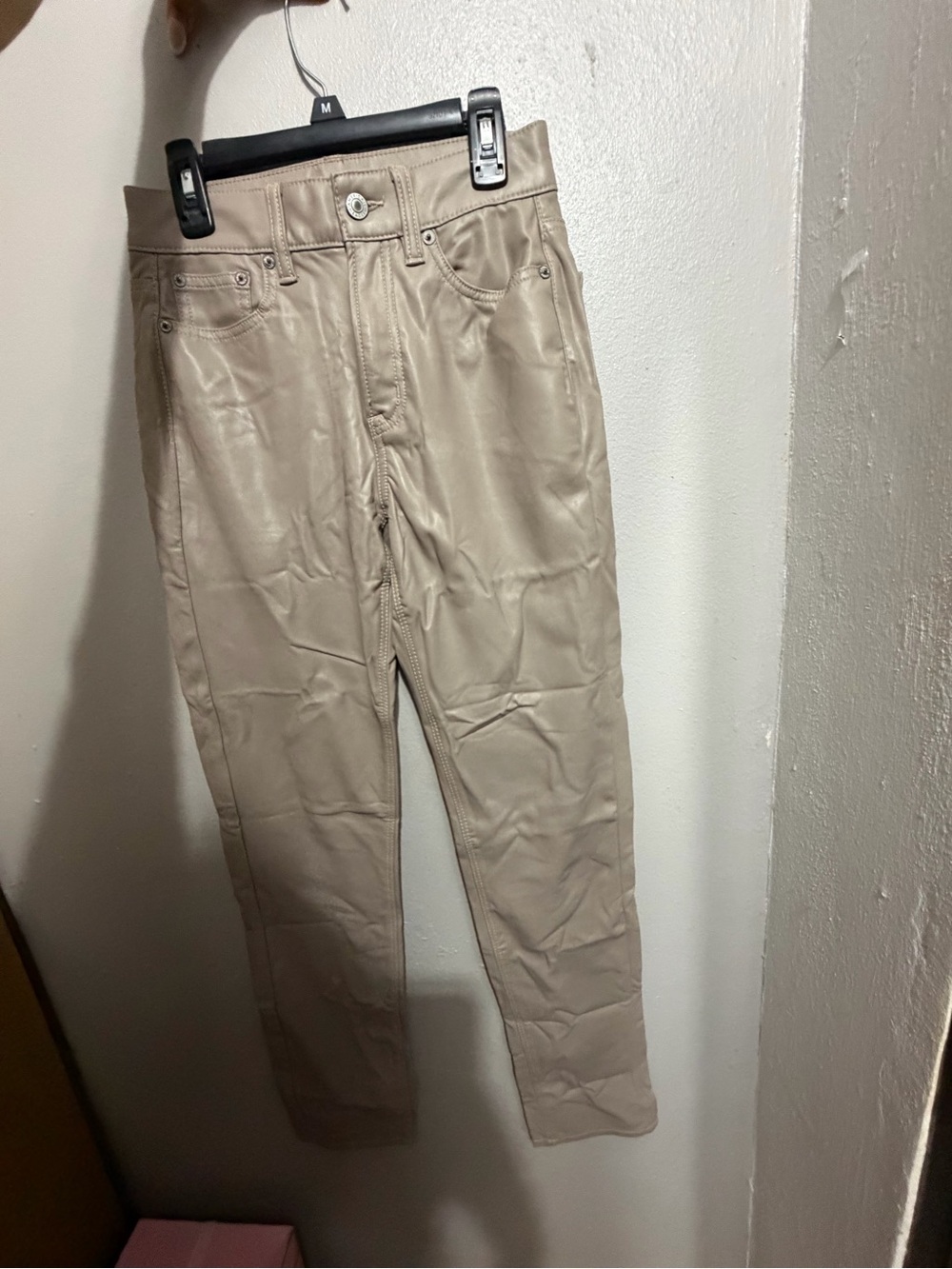 American Eagle Outfitters Slim-Fit Faux Leather Chinos - Beige